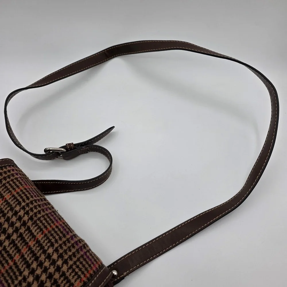 Chaps‎ Vintage Brown Houndstooth Plaid Wool Crossbody Bag Mid 2000s Messenger